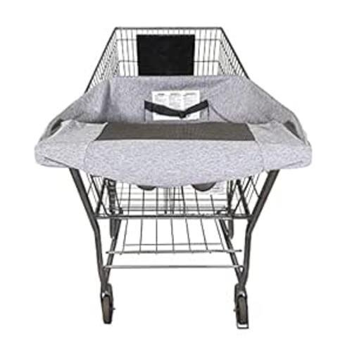 Boppy Compact Shopping Cart Cover, Antibacterial Treated, Gray Heathered with Storage Pouch, Easy-on Stretch Fabric for Single and Wide Shopping Carts and Playground Swings, 6-48 Months