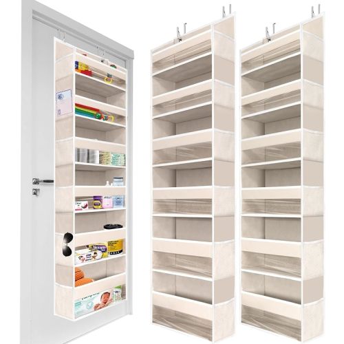 HOMELUX THEORY 2 PC Heavy Duty Over the Door Organizer 55x14x6.7, 6 Large Front & 12 Side Pockets, Hanging Storage Closet Door Organizer for Bedroom, Bathroom and Baby Nursery Storage (Ivory)