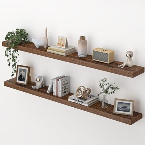 Heimlove 55 Inch Floating Shelves for Wall,Extra Long Mounted Storage wall Shelves with Invisible Metal Bracket for Bedroom Living Room Kitchen Office Set of 2,Rustic Brown