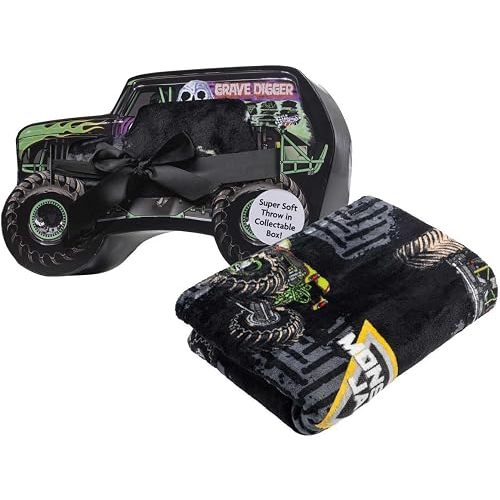 Jay Franco Throw Blanket with Gift Box Included- Plush Throw Measures 46 x 60 Inches - Super Soft Special Edition (Monster Jam)