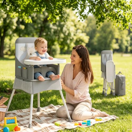 Portable Foldable High Chair for Babies & Toddlers | Removable tray, easy clean. Perfect for kitchen, dining & outdoors. Folds compact, carries easy. Supports up to 33 lbs