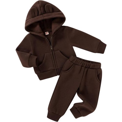 Happy Town Baby Clothes for Girls Boys Clothes Solid Color Zipper Hoodie and Pants Set Infant Fall Winter Outfits