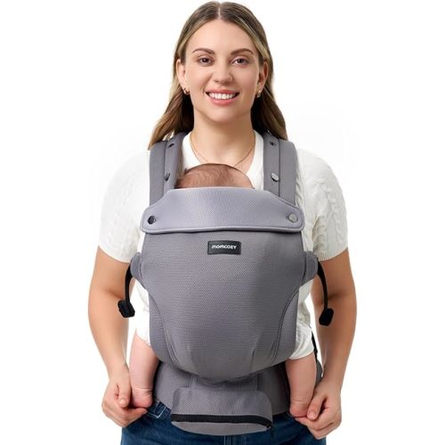 Momcozy Newborn Baby Carrier - Ergonomic, Cozy and Lightweight Carrier for 7-24lbs, Adjustable Neck Support with Sunshield, Breathable Airmesh Perfect for Summer Outing, Purplish Grey