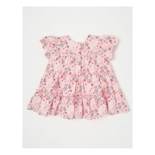 Berry Bow Woven Tiered Dress in Blush