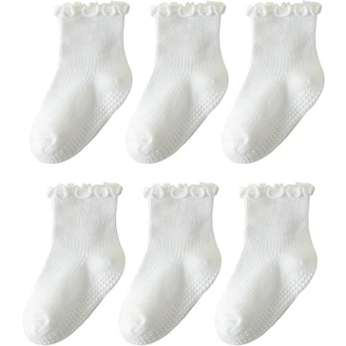 ANYANIME Toddler Socks Ruffle for Girls Baby Grip Socks Non Slip Cute Frill