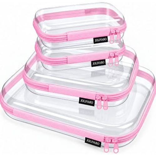 Clear Hard Shell Zipper Case Makeup Storage Organizer Pouches TSA Approved