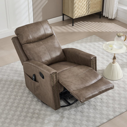 Lark Manor™ 30.5 "W Manual Genuine Leather Rocking Recliner, Swivel Chair, Vintage Recliner With Heated Massage & Reviews | Wayfair