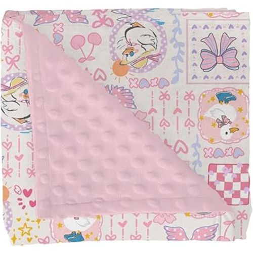 Pastel Pink Geese Bows Floral Baby Blankets for Girl Boy Cute Ducks Bows Love Soft Mink Dotted Backing Double Layer Swaddle Blanket Boho Spring Farm Animal Bed Throws for Infant Toddler Nursery 30x40