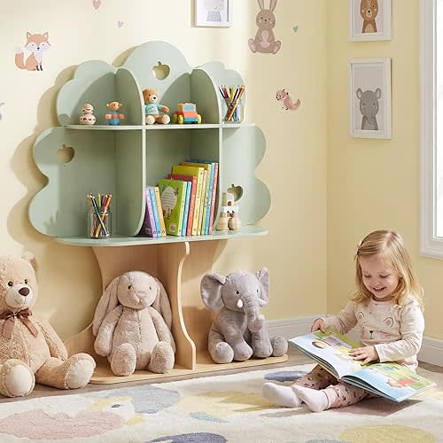Costzon 45" Kids Tree Bookshelf, Toddler Bookcase w/Open Shelves, 3-Tier Toddler Montessori Bookshelf Toy Storage Organizer for Reading Nook, Nursery, Classroom, Playroom