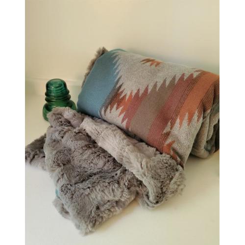 Baby Blanket Western Tribal Rustic Grey Faux Fur Blue