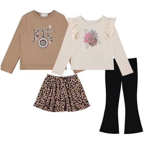 BTween Girls 4 Pack Wardrobe Set, Stylish and Comfortable Outfits for Kids Sizes 4-12, Includes Tops, Skirts, and Leggings