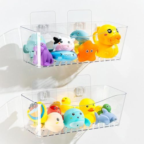 Imncya Bath Toy Storage Holder, 2 Pack Clear Bathtub Organizer