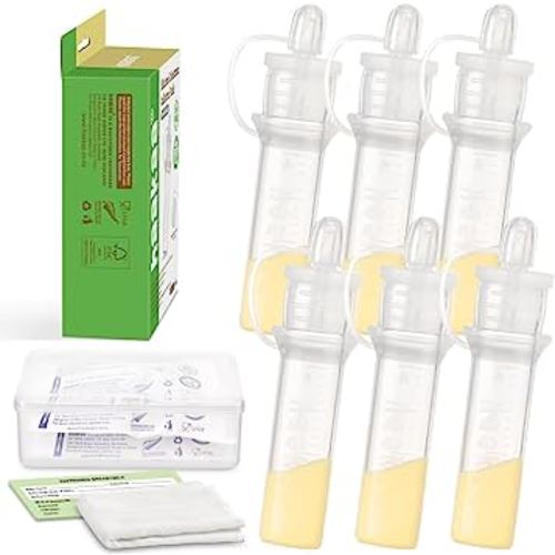 haakaa Colostrum Collector with Storage Case Set, Included 1 pc Reusable Cotton Wipe and Storage Box (0.1oz/4ml, 6 pcs)