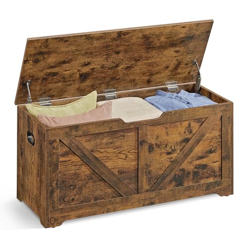 VASAGLE Storage Chest with 2 Safety Hinges, 15.7 x 39.4 x 18.1 Inches | Storage Trunk, Shoe Bench, Rustic Brown, HAINS Collection ULSB060T01