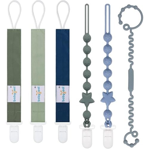 Babygoal Neutral Plastic and Silicone Combo Pacifier Clips,6pcs Chair Toys Straps Stroller Accessories Toddler Bottle Straps Car Seat Toys Baby Travel Essential Baby Toy Clips 6PSGJ05-CA