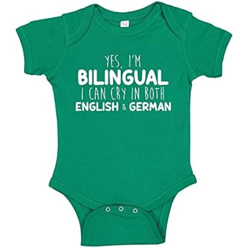 I Can Cry in English and German Baby Bodysuit One Piece or Toddler T-Shirt Funny Gift for Bilingual Baby