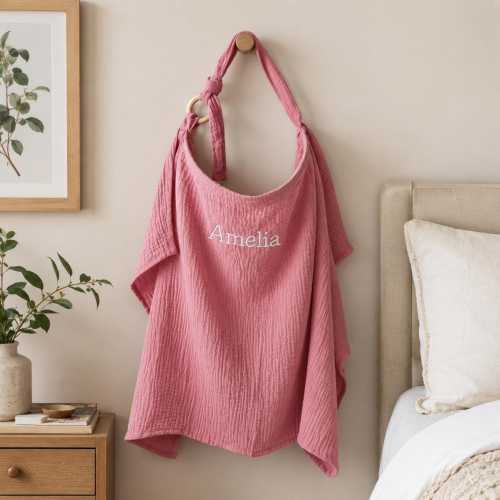 Personalized Muslin Nursing Cover, Embroidered Baby Name Breastfeeding Blanket