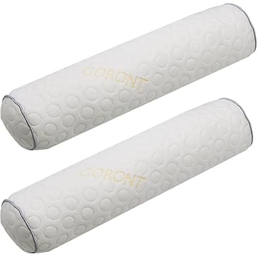 Cylindrical Pillow,Bedding Round Neck Pillow (Pack of 2, White Jacquard) 18 x 4 inches,Bolster Pillow for Bed, Legs, Back and Yoga (18x4)