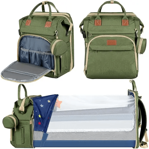 Baby Diaper Bag Backpack,Baby Shower Gifts, Multifunctional Travel Diaper Bag, Gifts for Mom with Portable Diaper Pad (Green)