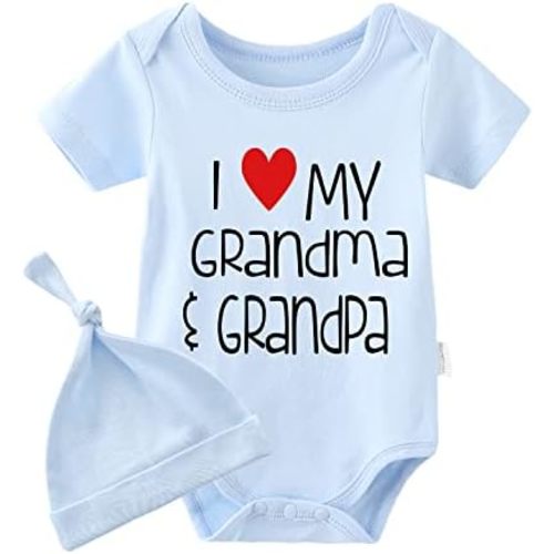 YSCULBUTOL Baby Twins Bodysuits I Love My Grandma And Grandpa Infant Baby Clothes Unisex Twin Romper Outfits With Hat
