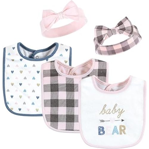 Hudson Baby Unisex BabyCotton Bib and Headband or Caps Set