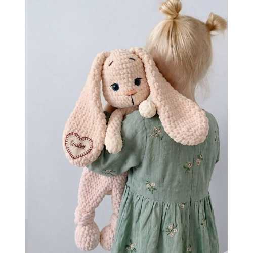 Heirloom Bunny Comfort Toy, Personalized Crochet Baby Gift, Soft Nursery Companion