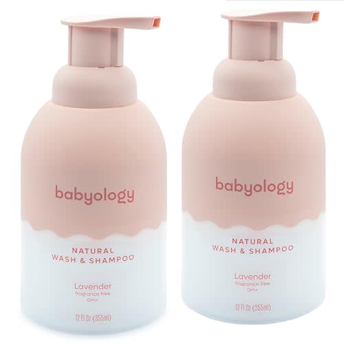 Babyology All Natural Baby Wash and Shampoo - 100% Edible Ingredients - with Organic Lavender Essential Oil (Fragrance Free) – 12 FL OZ - Good for Sensitive Skin - Non Toxic - Tear Free (Pack of 2)