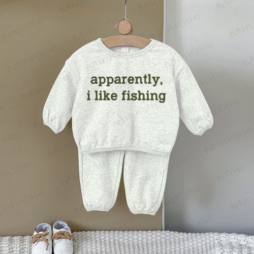 APPARENTLY I LIKE FISHING Baby Sweatshirt 2-piece Gray Set