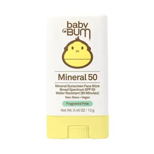 Sun Bum Baby Bum Mineral SPF 50 Sunscreen Stick - Hawaii 104 Act Compliant (Without Octinoxate & Oxybenzone) - UVA/UVB Face and Body Protection - Unscented for Sensitive Skin - Travel Size 0.45 Oz