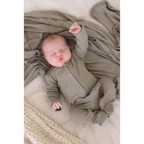 Eucalyptus Bamboo Waffle Zipper Footie