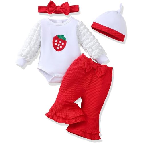 Renotemy Preemie Newborn Baby Girl Clothes Infant Romper Fall Winter Outfits Gifts for Girls Cute Bell Bottoms Pant Sets