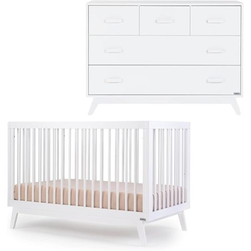 dadada Soho Baby Nursery Furniture Set. Baby Crib and Dresser Set Combo. Soho 3-in-1 Convertible Crib and 5 Drawer Nursery Dresser. White Beechwood