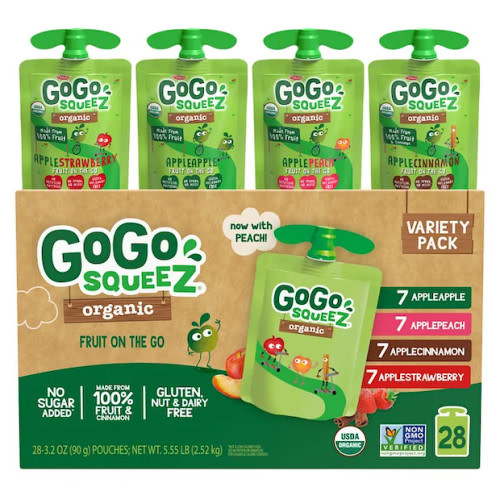 GoGo SqueeZ Organic Applesauce, Variety Pack, 3.2 oz, 28-Count