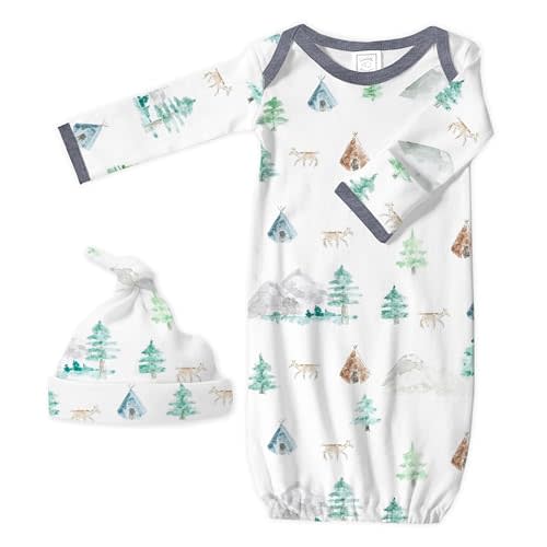 SwaddleDesigns Softest Cotton Baby Pajama Gown with Foldover Mitten Cuffs for Infant Boy and Girl, Newborn, 0-3 Months