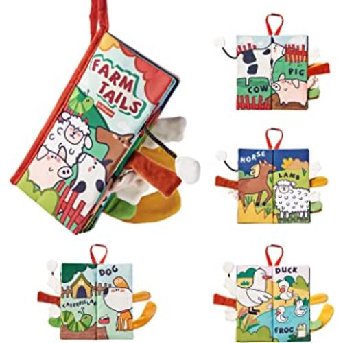 Crinkle Soft Baby Books 0-6 Months,3D Touch Feel Cloth Books for Babies,Chewing Soft Books for Babies 0-6 Months Sensory Toys 0-6-12 Months ,Stroller Toys for Baby Girl Boy Gift(Farm)