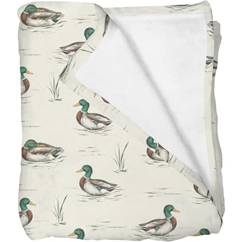 Hunting Ducks Baby Blankets for Girls Boys Vintage Mallard Duck Leaves Pond Swaddle Receiving Blanket for Infant Toddler Nursery Crib Wild Ducks Soft Flannel Bed Blanket 30x40inch