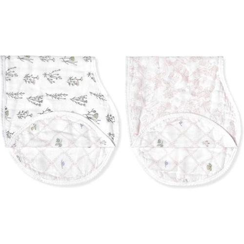 aden + anais Silky Soft Bamboo Viscose Burpy Bib – Multi-Use, Absorbent 4-Layer Burp Cloth and Full-Coverage Snap-Closure Baby Bib in One, 22.5” X 11”, 2-Pack, French Floral