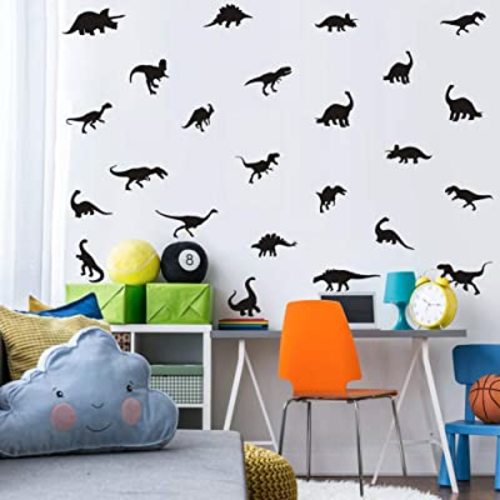 TOARTi Black Dinosaur Wall Decal Minimalist Animals Vinyl Dinosaur Wall Sticker for Baby Boy Room Decoration (35pcs)