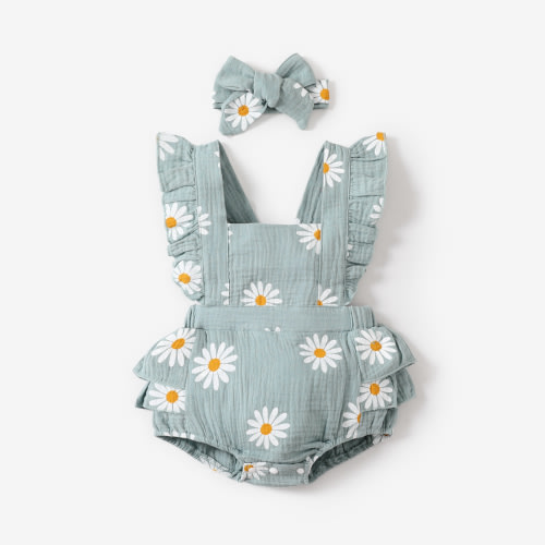 PatPat Cute Little Girl's 100% Cotton Romper, Pretty Summer Outfit Set, Size 9-12 Months