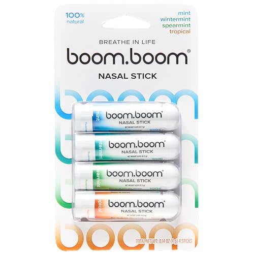 BoomBoom Nasal Stick | Vapor Flow Technology | Cool Refreshing Sensation | Natural Mood Boost | Simple Ingredients | Essential Oils + Menthol Inhaler (Mint, Wintermint, Tropical, Spearmint)