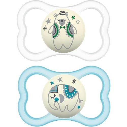 MAM Air Night Pacifiers, MAM Sensitive Skin Pacifier 6+ Months, Glow in The Dark Pacifier, Best Pacifier for Breastfed Babies, Baby Neutral Pacifiers, 6-16 (Pack of 2)