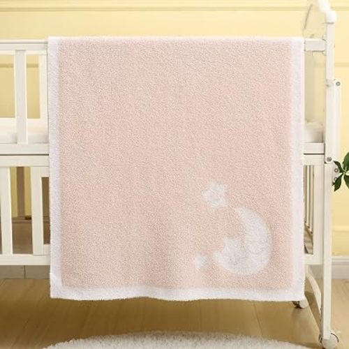 BOBOYOYO Plush Baby Blankets for Girls Boys Newborn Soft Fuzzy Warm Swaddle Receiving Blanket Elephant Toddler Blanker for Crib Stroller Infant Nursery (Pink Moon Star, 30 x 40 Inch)