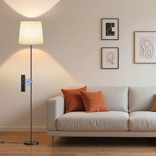 Floor Lamp with Linen Shade - 62" Dimmable LED Standing Lamp with Remote Control, 9W E26 Bulb Included, 3000-6000K, Modern Floor Reading Light for Bedroom Living Room Office Corner, Black