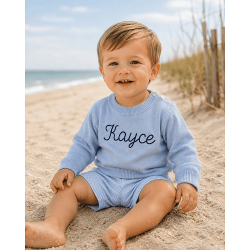 Baby Toddler Blue Crewneck Sweater - Hiccups Children's Boutique