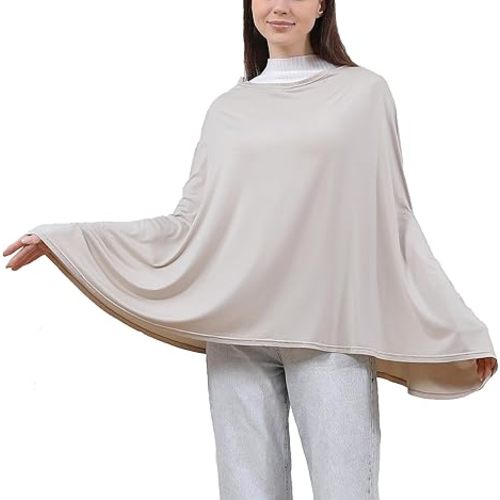 Nursing Cover for Breastfeeding, Cotton Blend Soft & Breathable Breastfeeding Cover up, 360°Full Coverage Nursing Poncho, Baby Car Seat Cover for Nursing (Apricot)