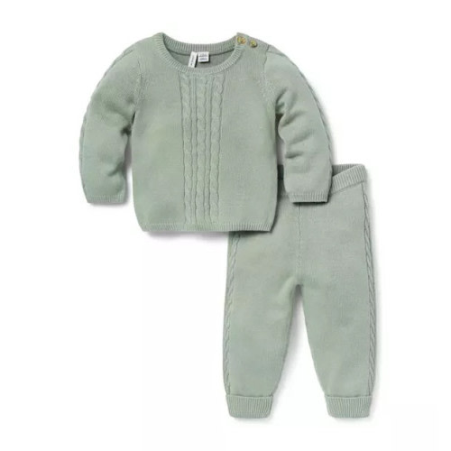 Janie and Jack Muted Green Baby Cable Knit Matching Set