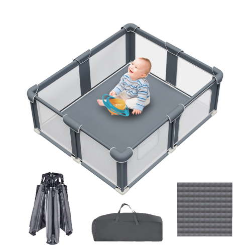 G TALECO GEAR Baby Playpen with Mat, Large Play Yard for Babies and Toddlers, Portable Baby Activity Center for Indoor & Outdoor, Gray (50‘’×50‘’)