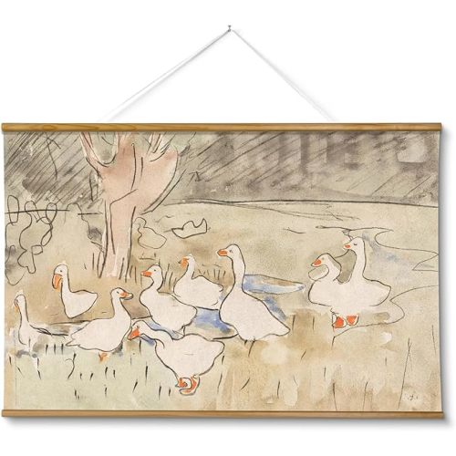 ARPEOTCY Extra Large Vintage Framed Wall Art, 36x54 Inch Cute Geese Hanging Framed Nursery Wall Art, Rustic Canvas Prints, Large Farmhouse Home Decor for Living Room Playroom Preschool