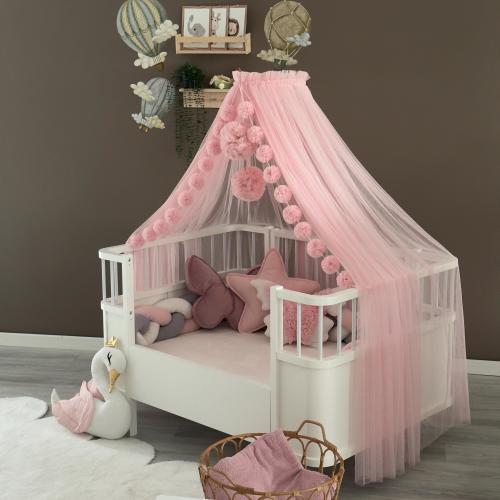 Pink Baby Crib Canopy with Stand – Soft Tulle Nursery Baldachin, Elegant Princess Bed Decor,  Dreamy Baby Crib Canopy, Baby Room Decor