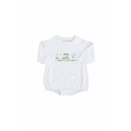 Daddy's Little Caddy Graphic Sweatshirt Bubble Romper | White